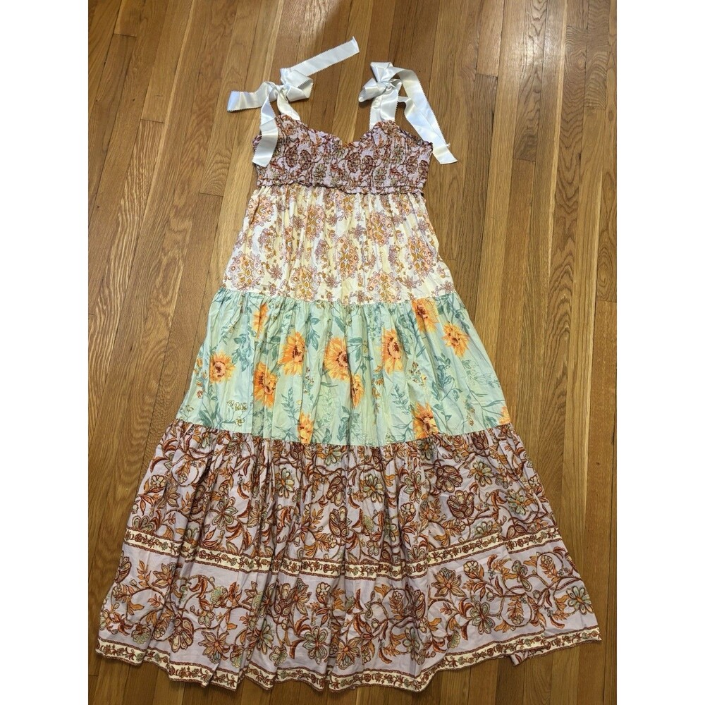 Free People Bluebell Lilac Floral Maxi Dress Bow Tie Strap Size XL Tiered - Picture 2 of 8